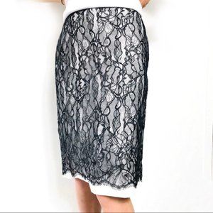 Ann Taylor 6 lace overlay pencil midi skirt STUNNING black white delicate